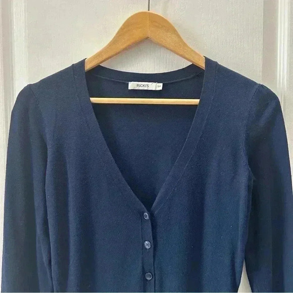 Ricki’s Cardigan V Neck Button Front Fitted Blue Size Small - Picture 6 of 16